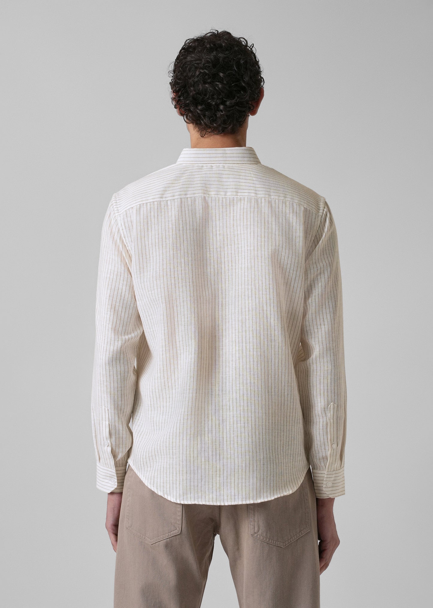 Elegant khaki Stripe Blended Linen shirt