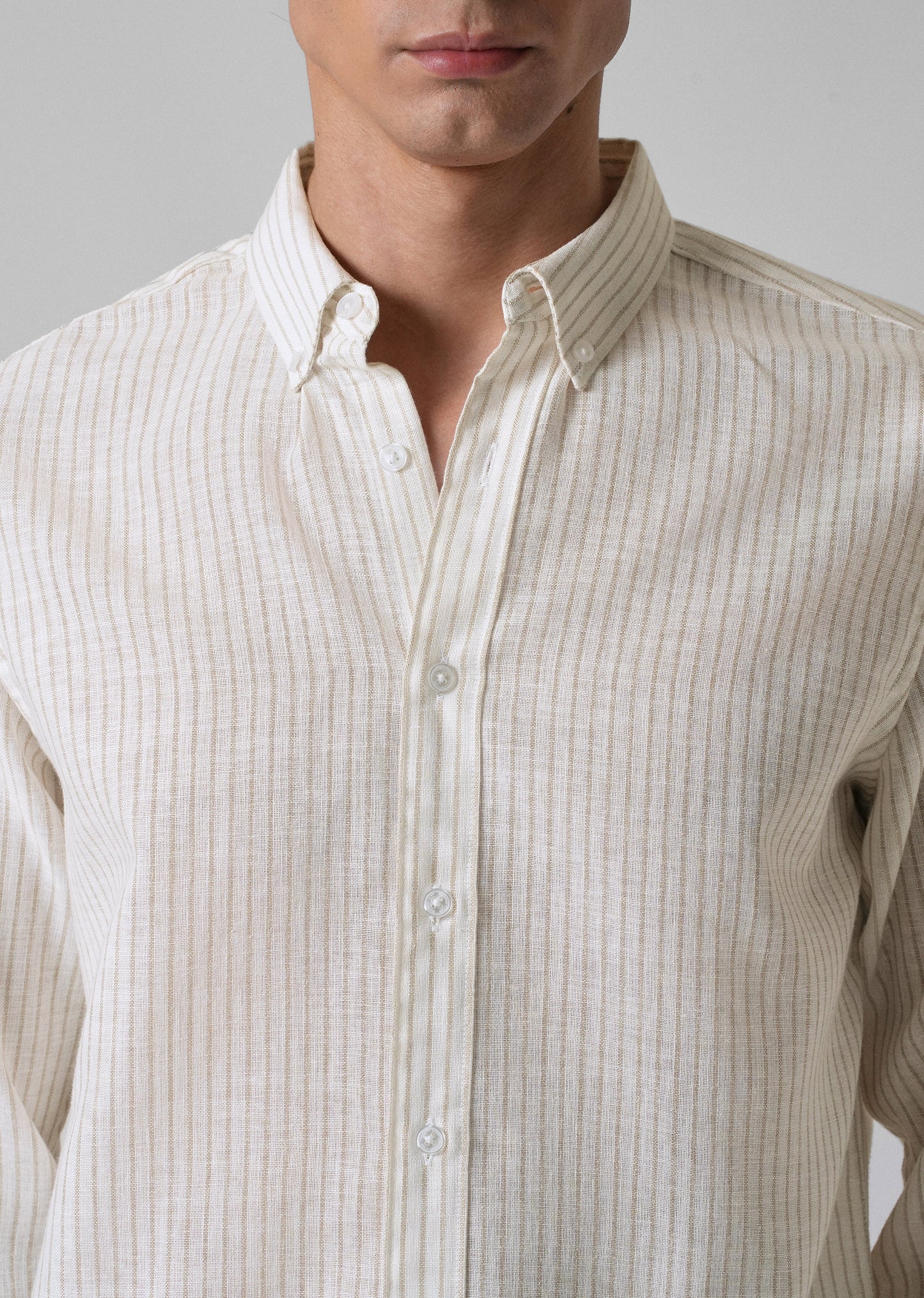Elegant khaki Stripe Blended Linen shirt