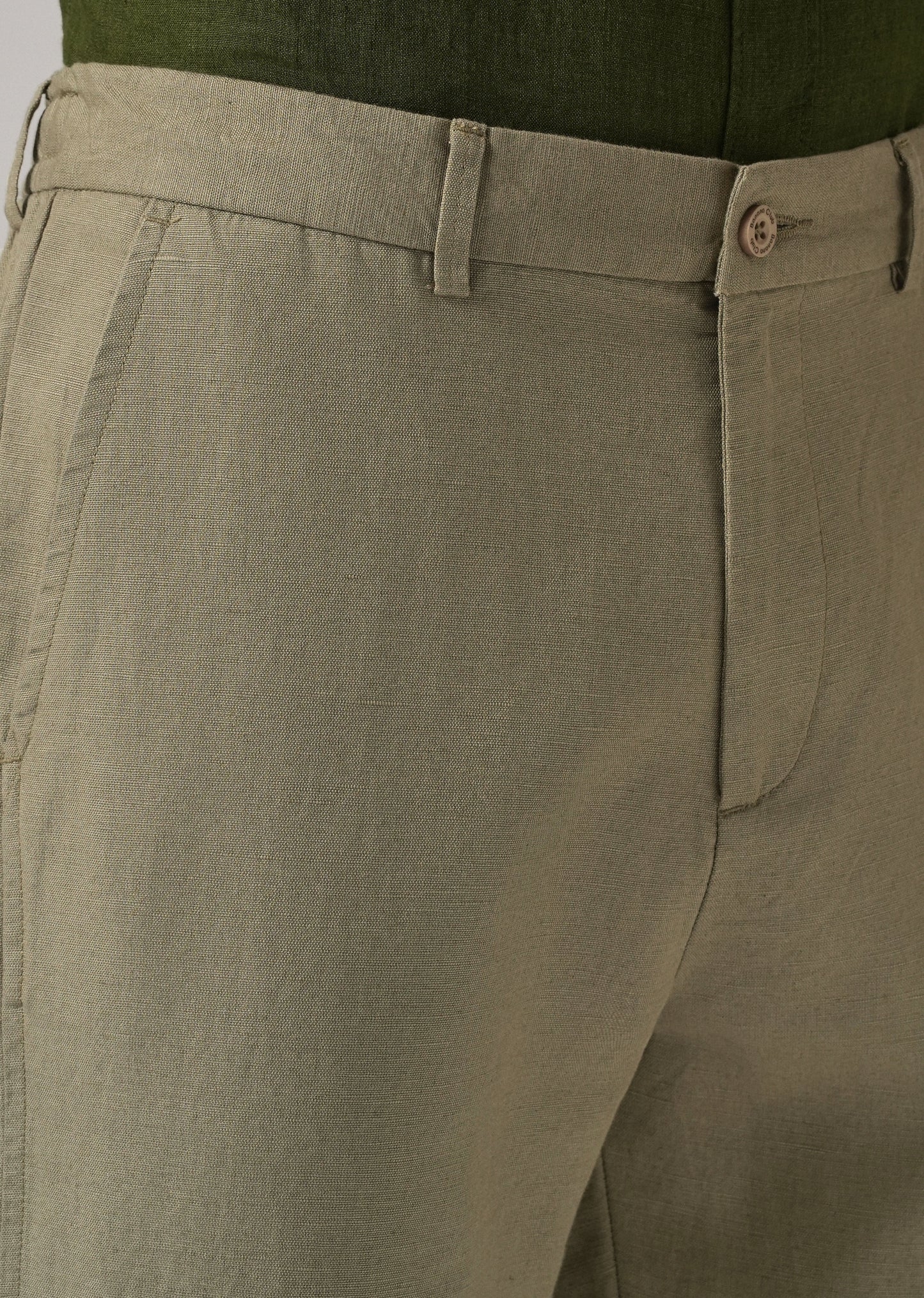 Green Linen Relaxed Fit Trouser