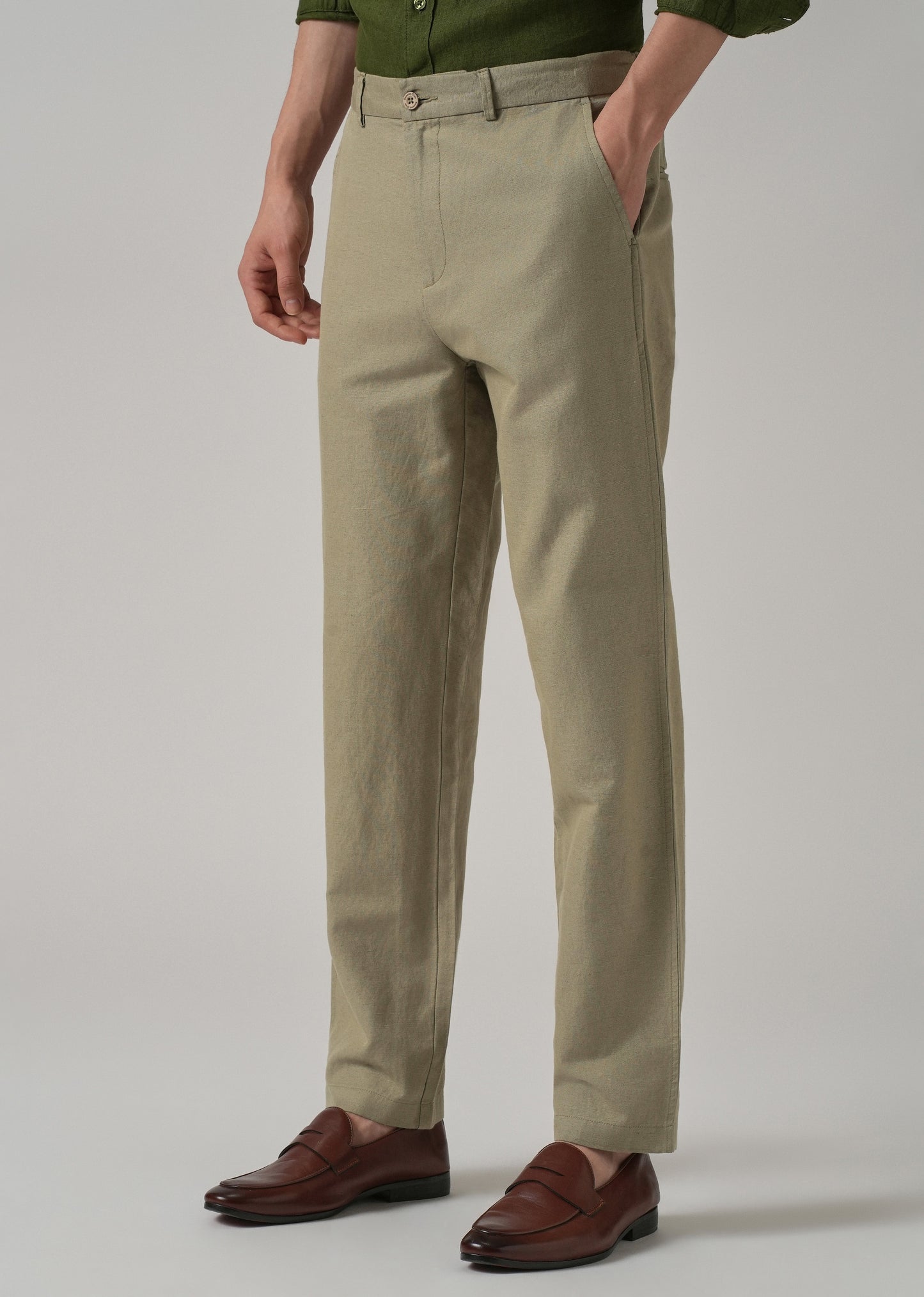Green Linen Relaxed Fit Trouser