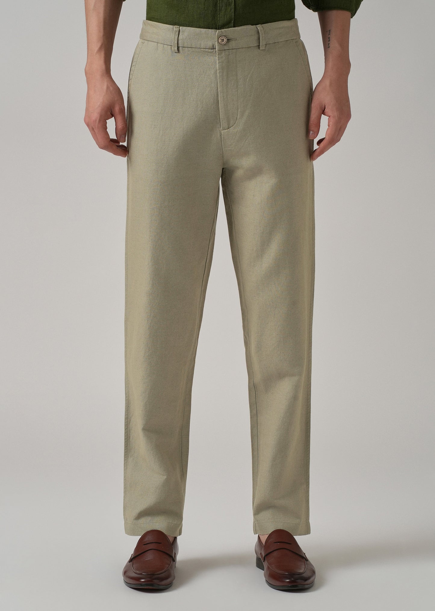 Green Linen Relaxed Fit Trouser