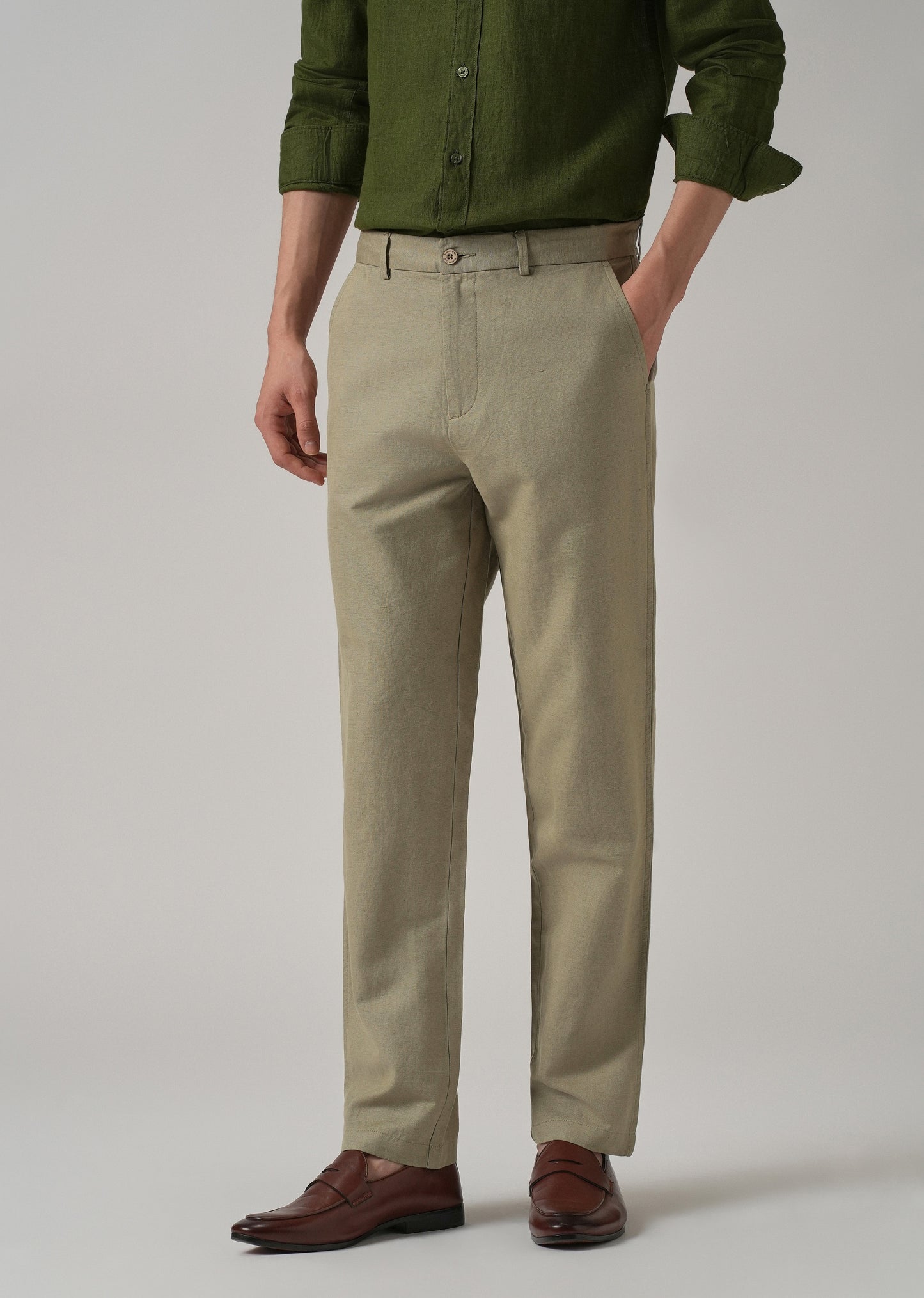 Green Linen Relaxed Fit Trouser