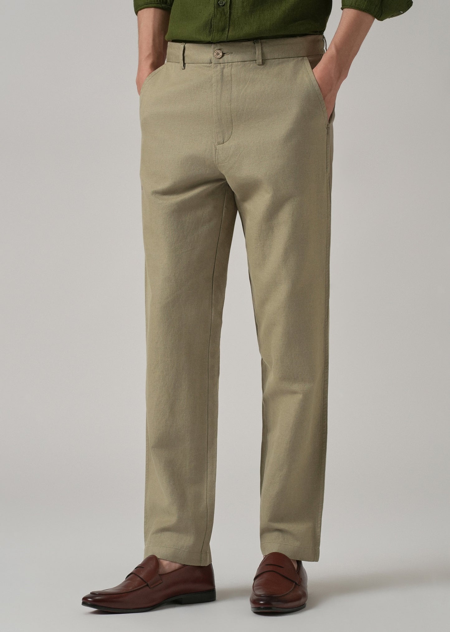 Green Linen Relaxed Fit Trouser