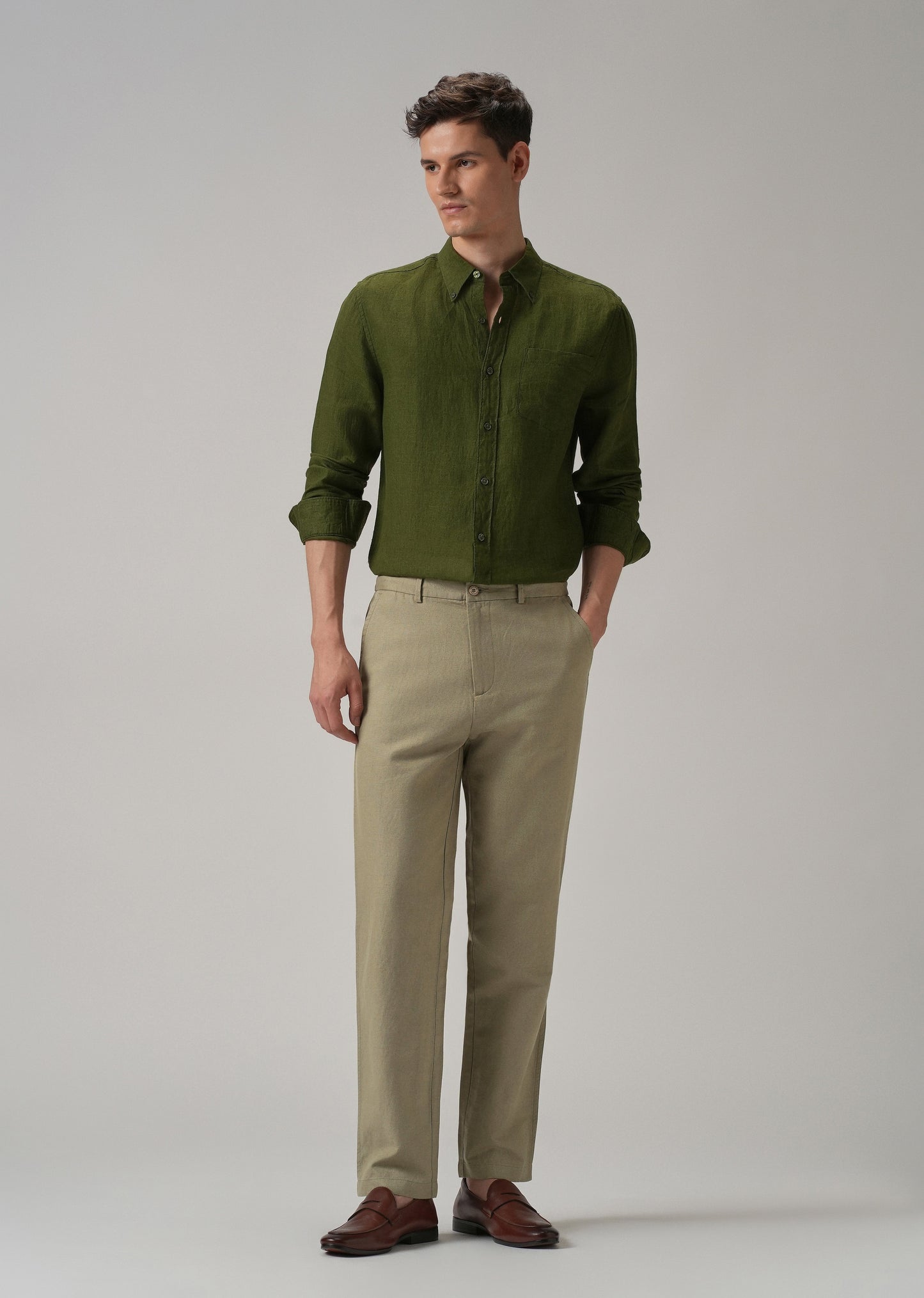 Green Linen Relaxed Fit Trouser