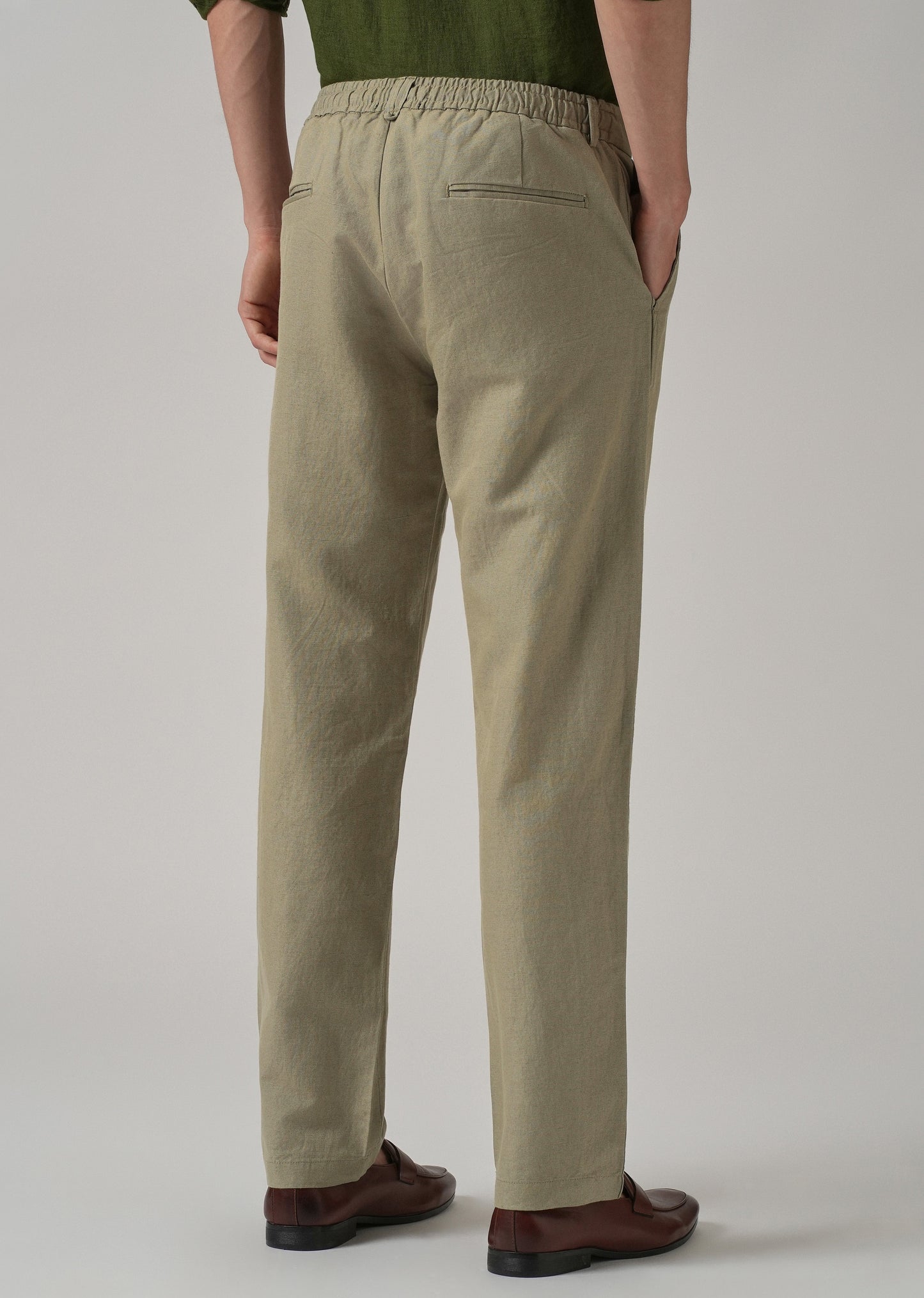 Green Linen Relaxed Fit Trouser