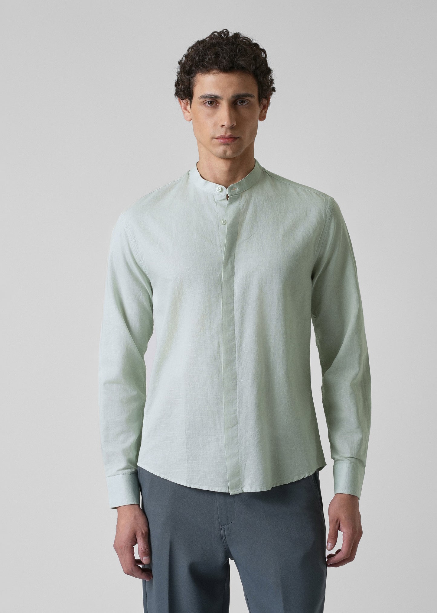 French Mist Green Cotton Linen Shirt