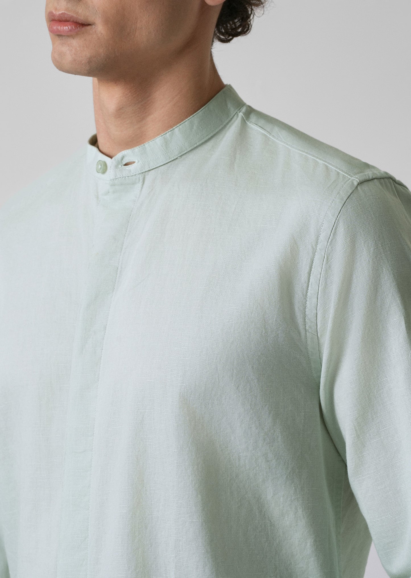 French Mist Green Cotton Linen Shirt