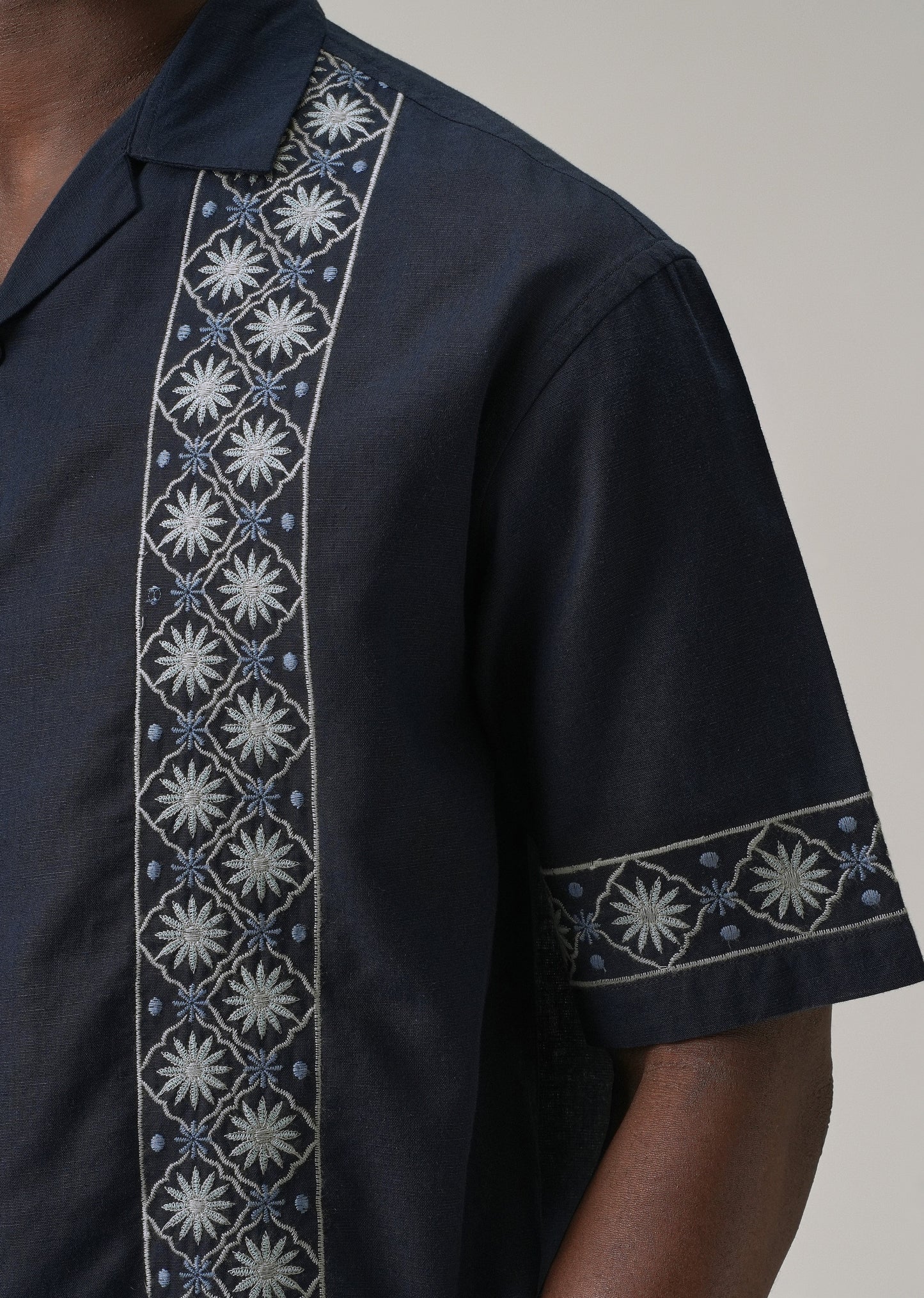 Geometric Embroidery Linen Shirt