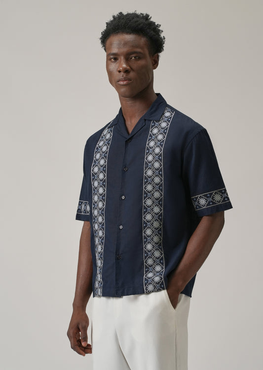 Geometric Embroidery Linen Shirt