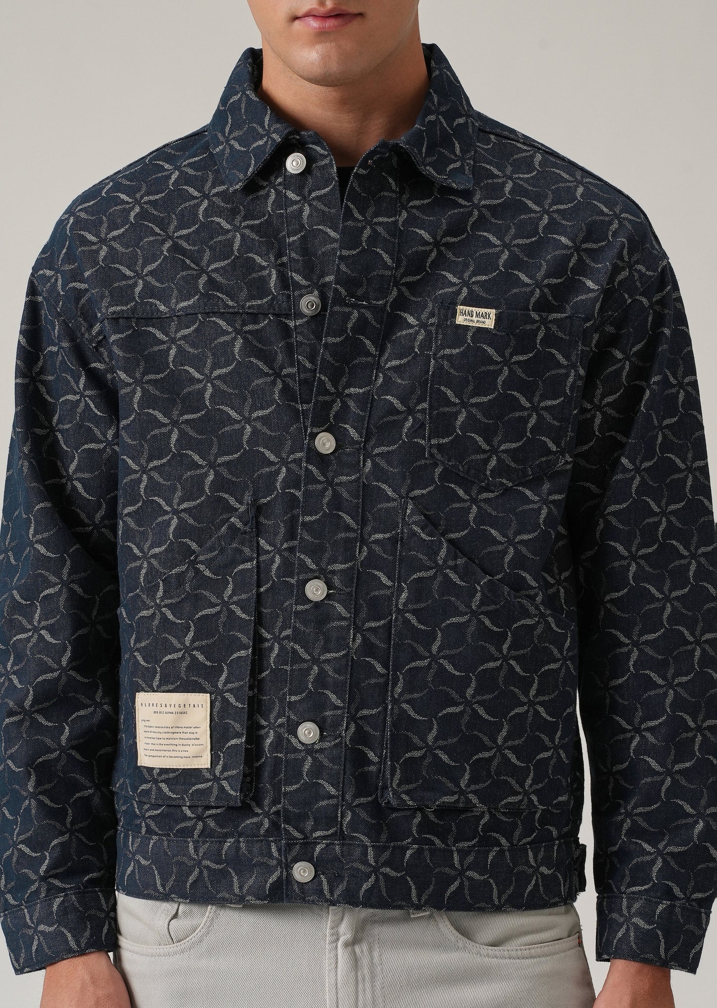 Geometric Floral Denim Jacquard Jacket