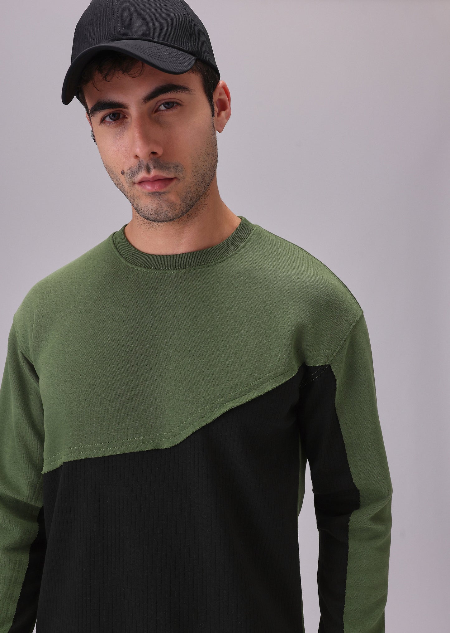 Green Black Colorblock Sweatshirt