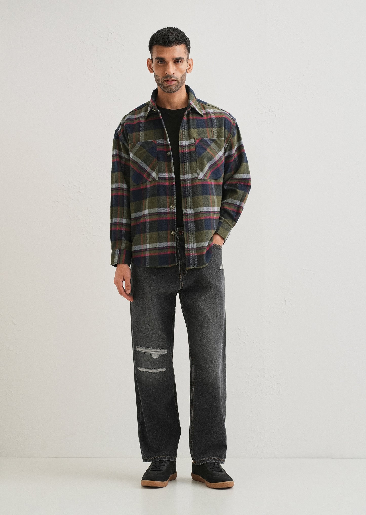 Green Checked Relaxed Fit Shacket