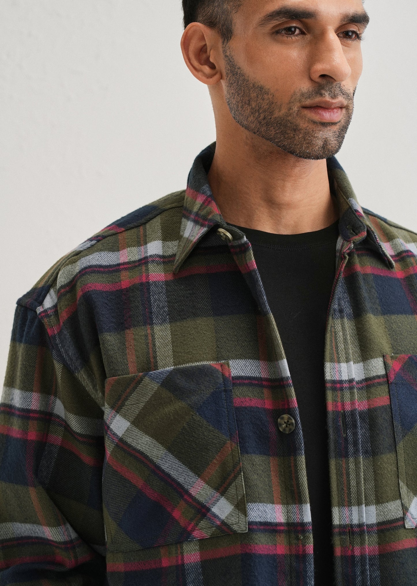 Green Checked Relaxed Fit Shacket