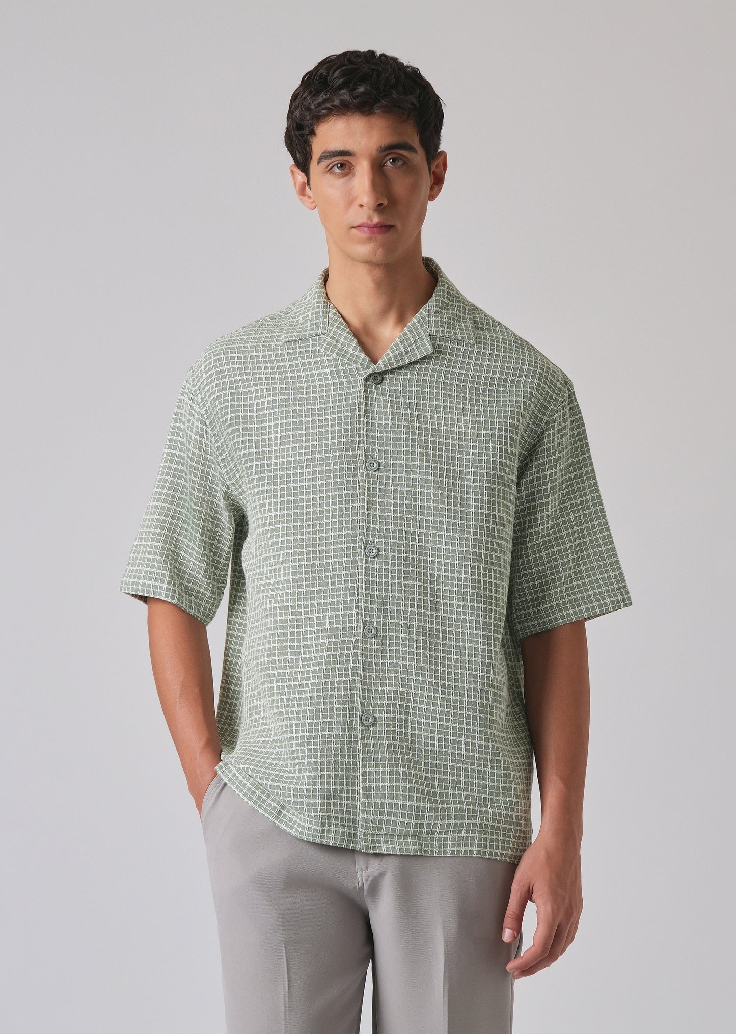 Green Cotton Chenille Check Shirt