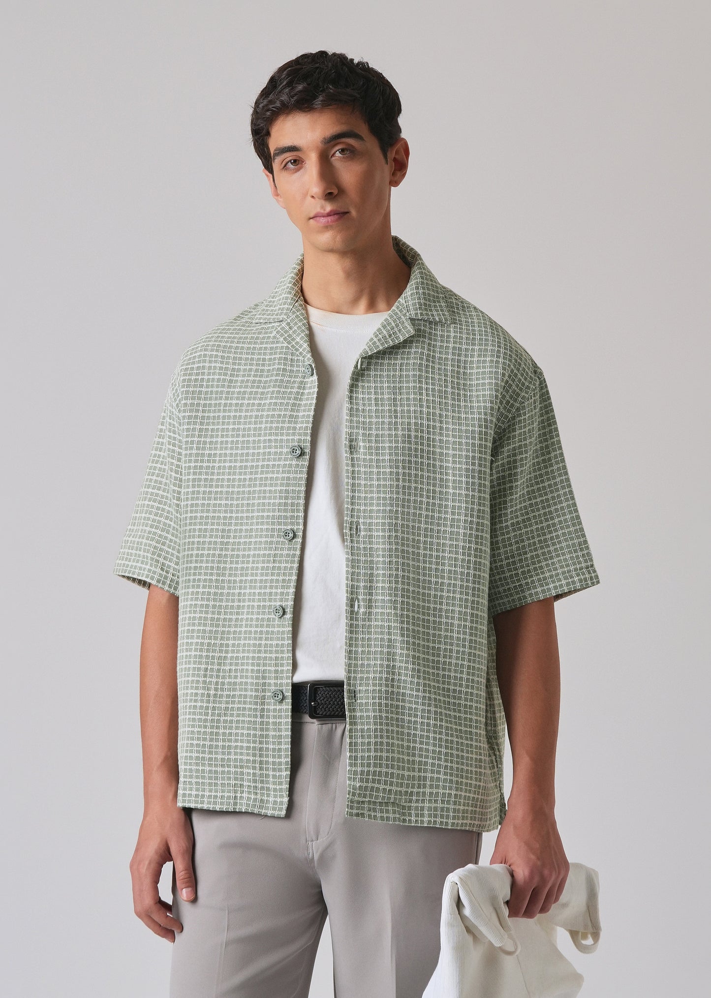 Green Cotton Chenille Check Shirt