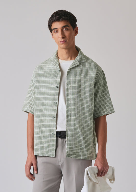 Green Cotton Chenille Check Shirt