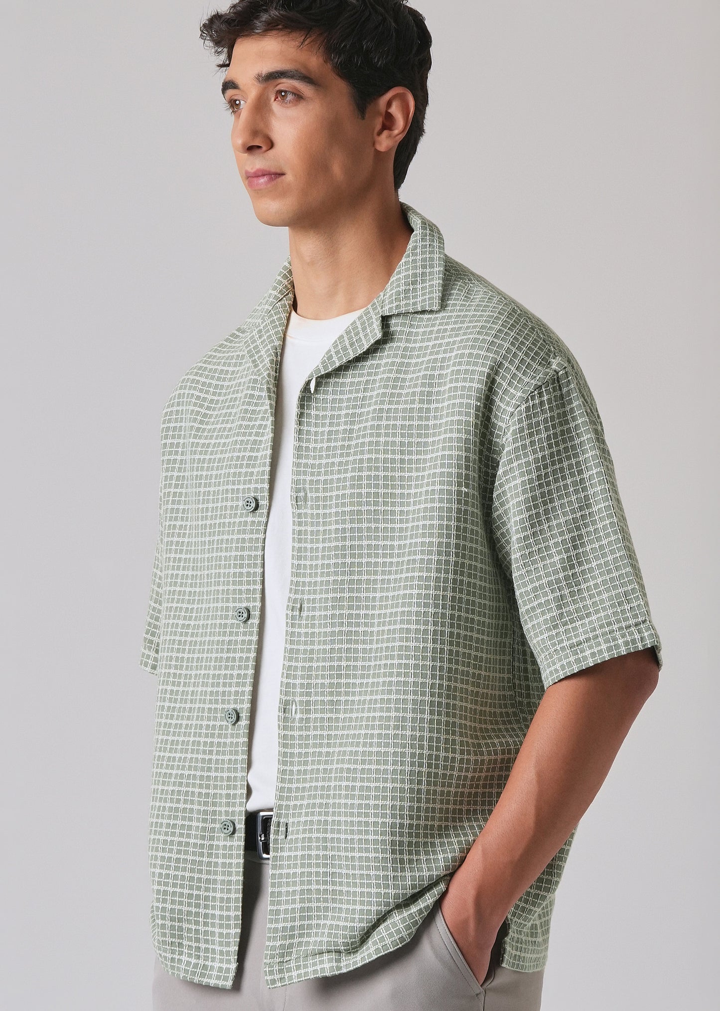 Green Cotton Chenille Check Shirt