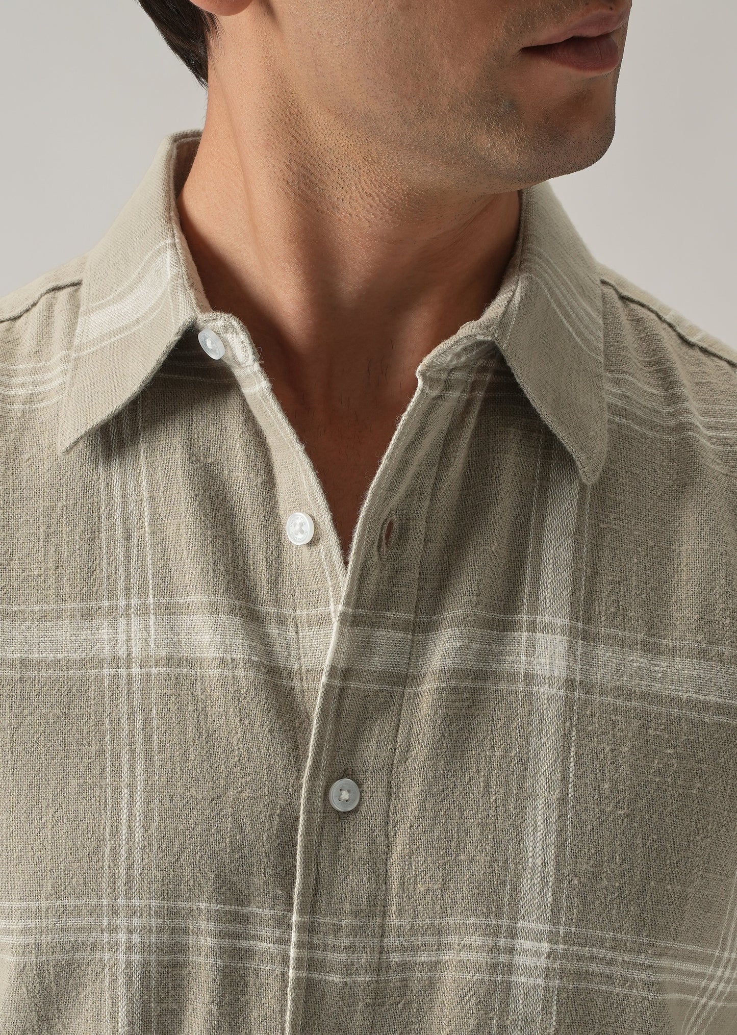 Green Cotton Linen Check shirt