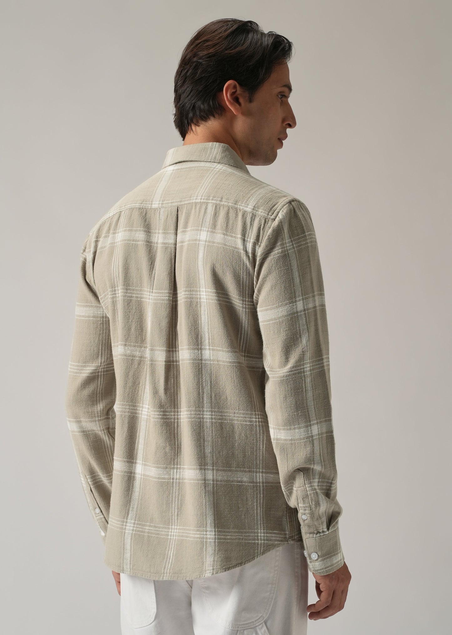 Green Cotton Linen Check shirt
