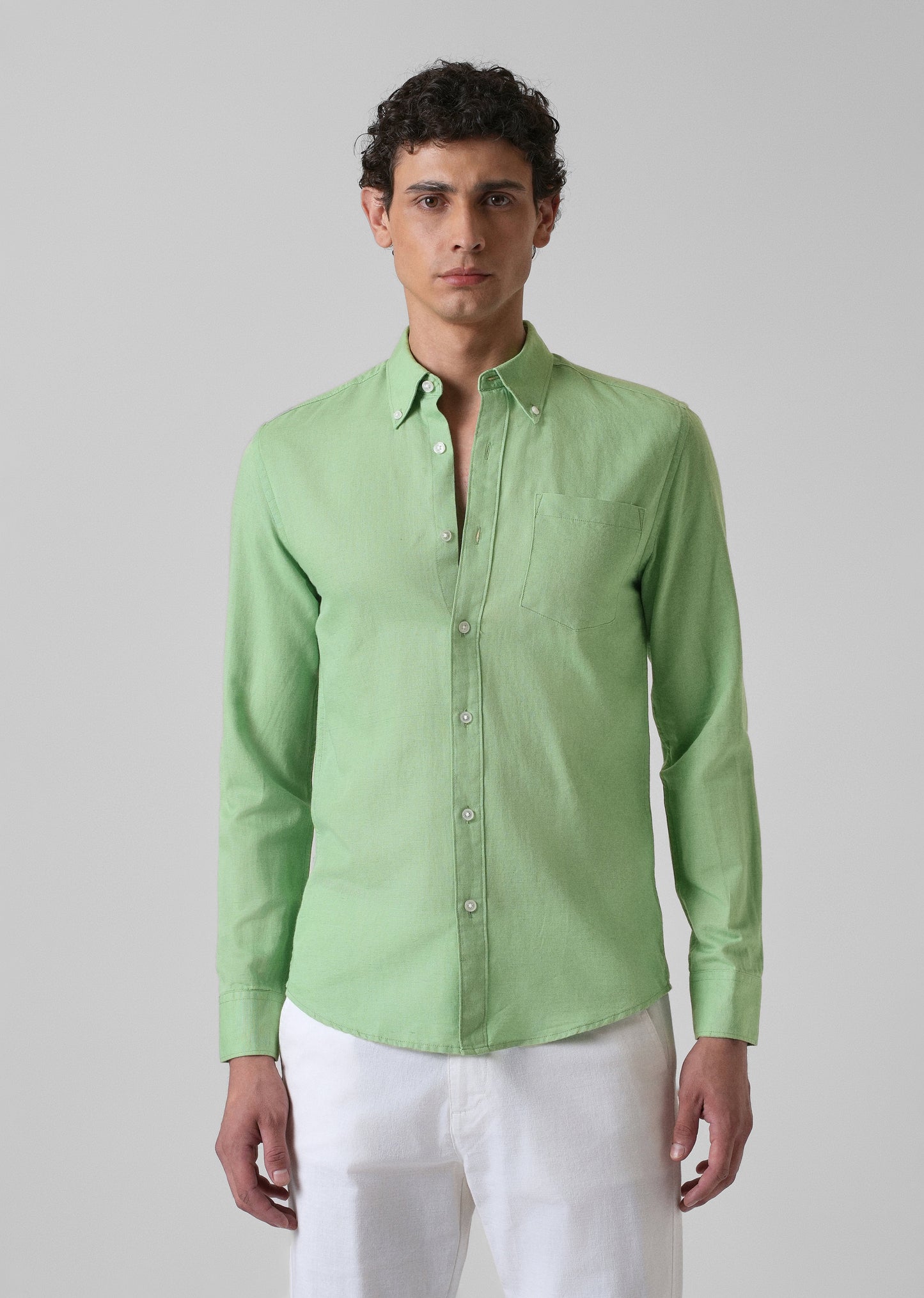 Green Cotton Linen Shirt