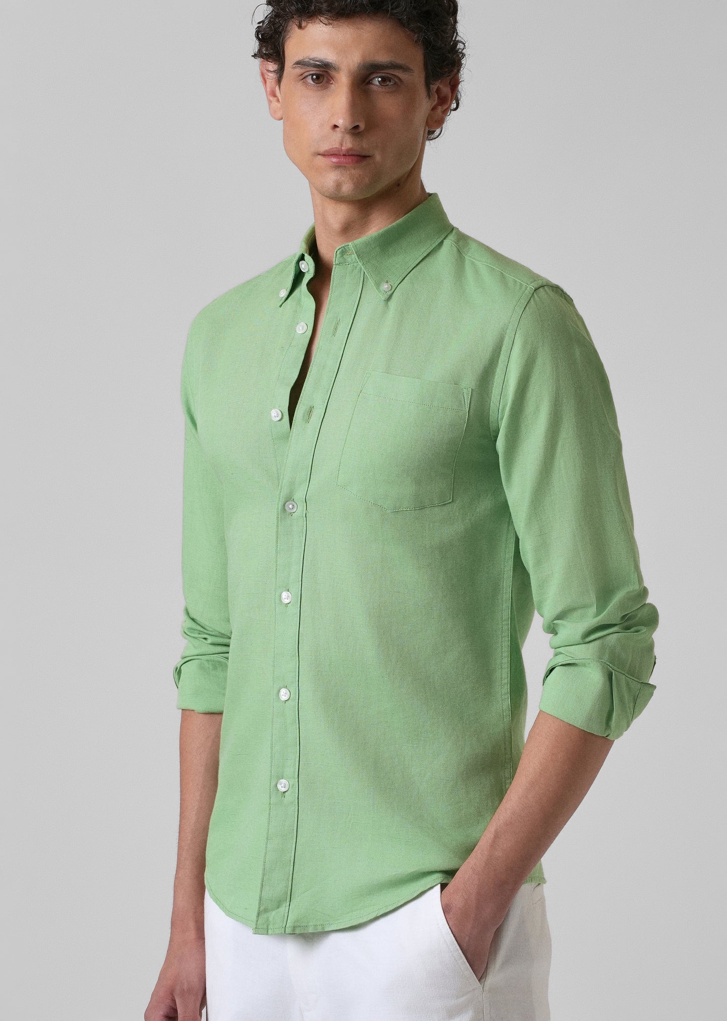 Green Cotton Linen Shirt