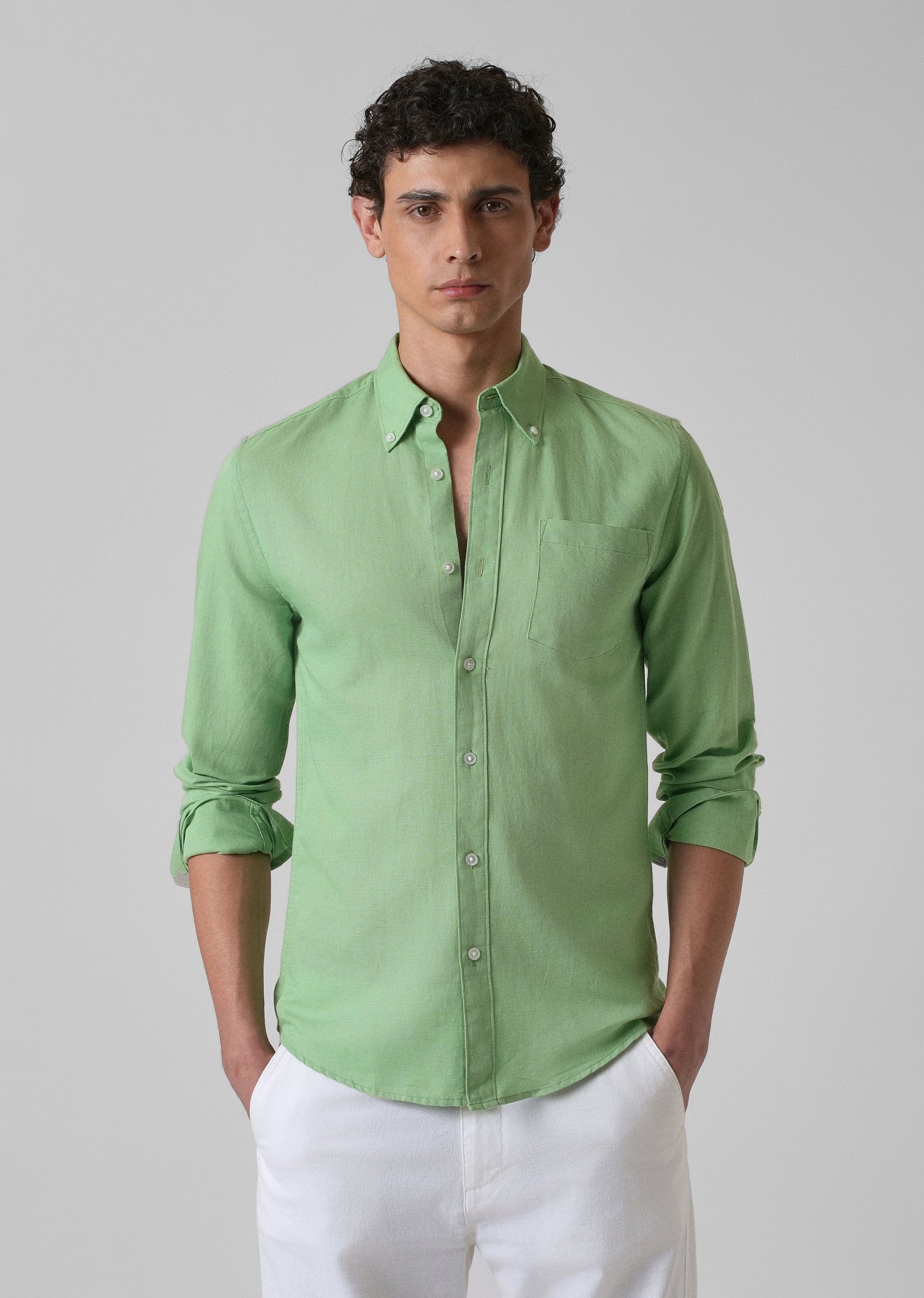 Green Cotton Linen Shirt