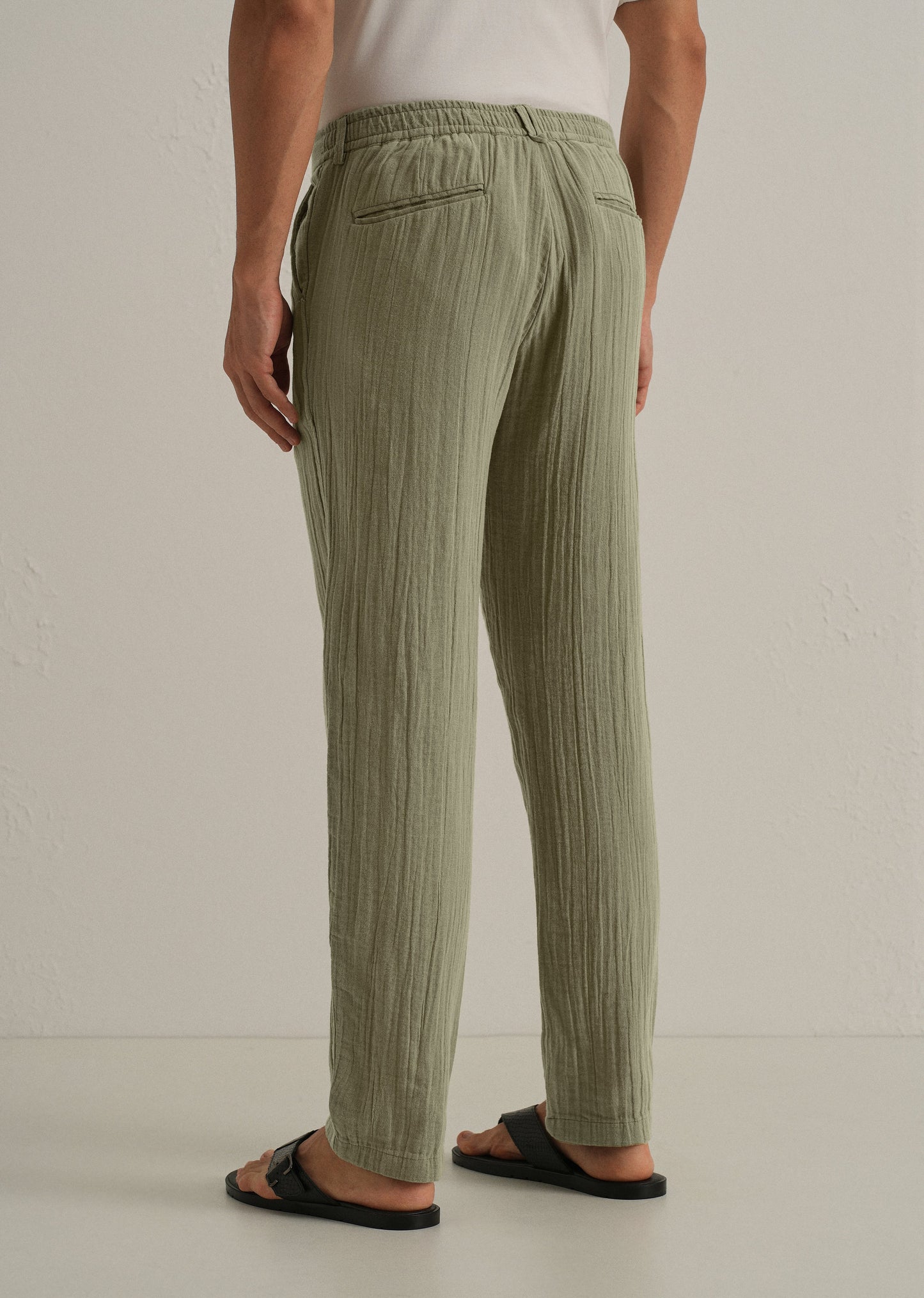 Green Crinkled Cotton Trouser