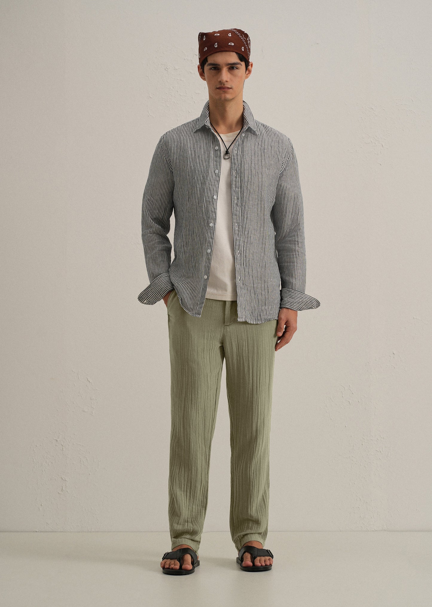 Green Crinkled Cotton Trouser