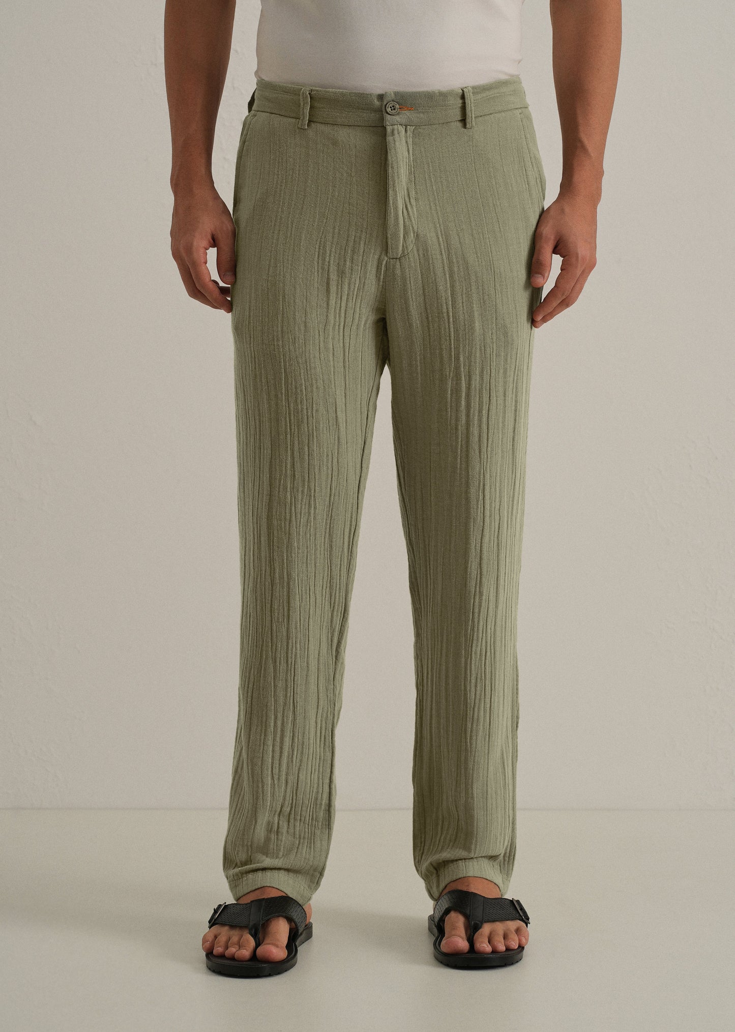 Green Crinkled Cotton Trouser