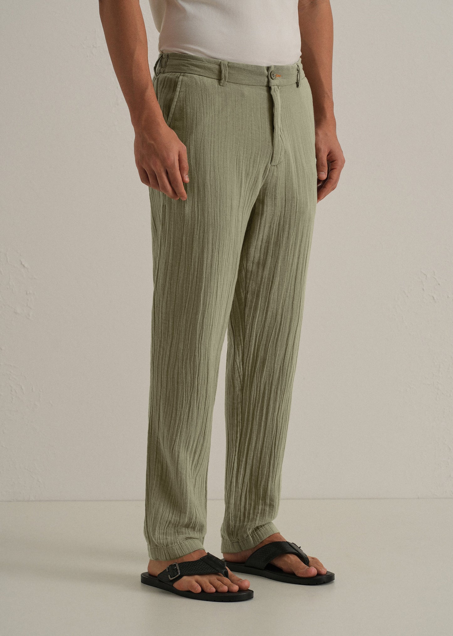 Green Crinkled Cotton Trouser