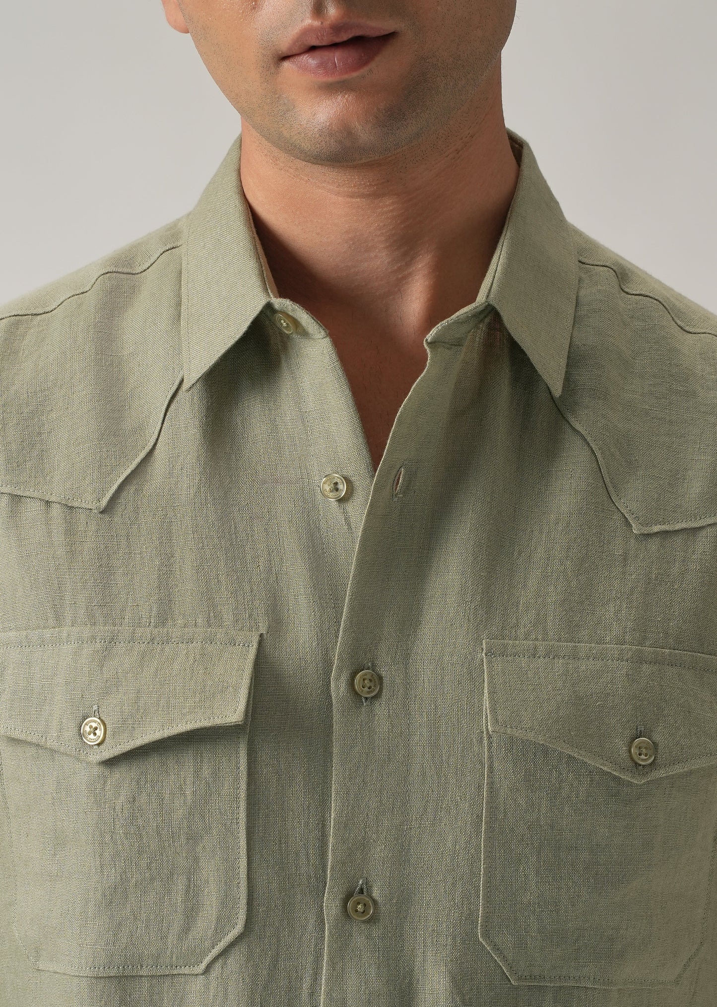 Green Double Pocket 100% Pure Irish Linen Shirt