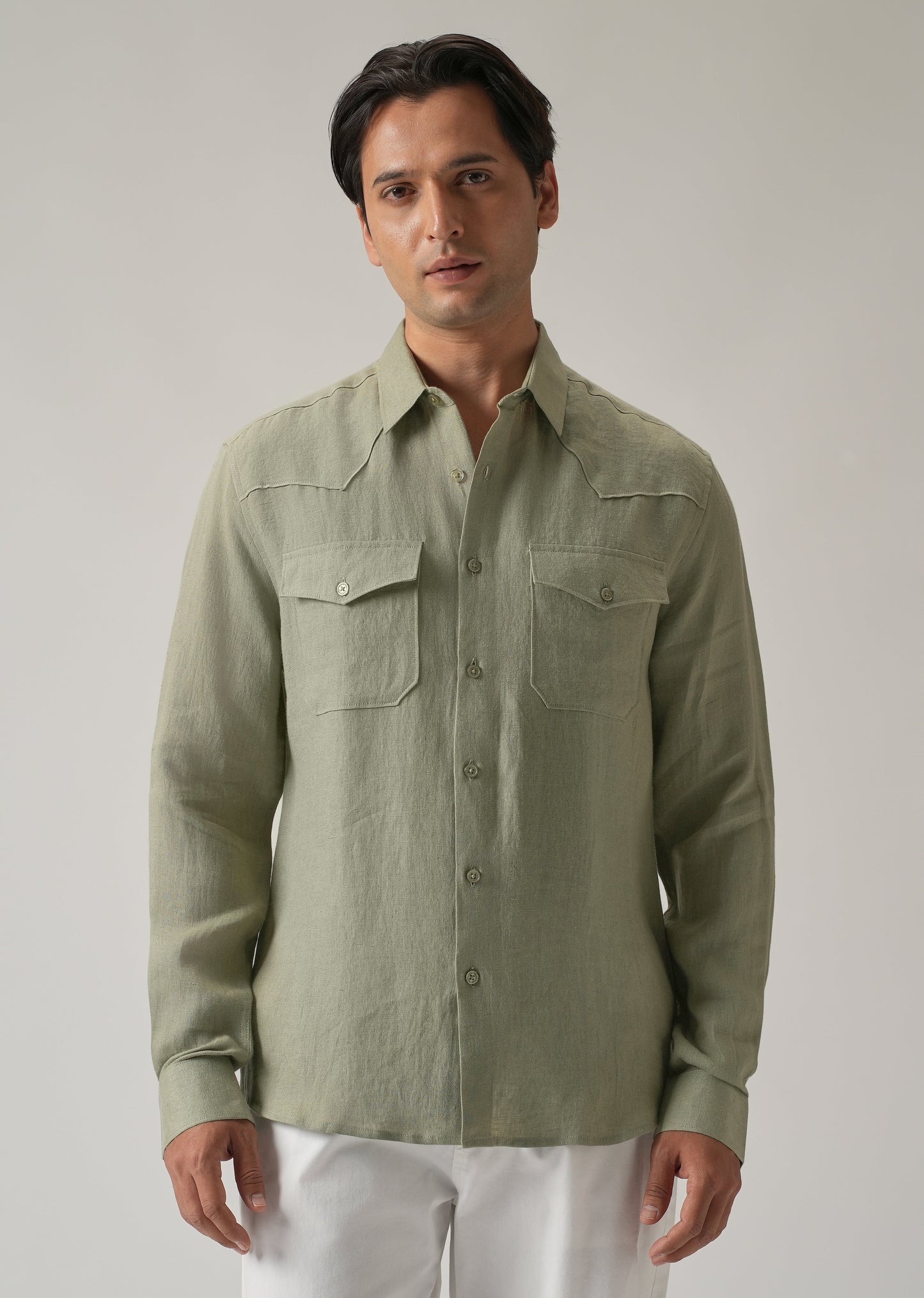 Green Double Pocket 100% Pure Irish Linen Shirt
