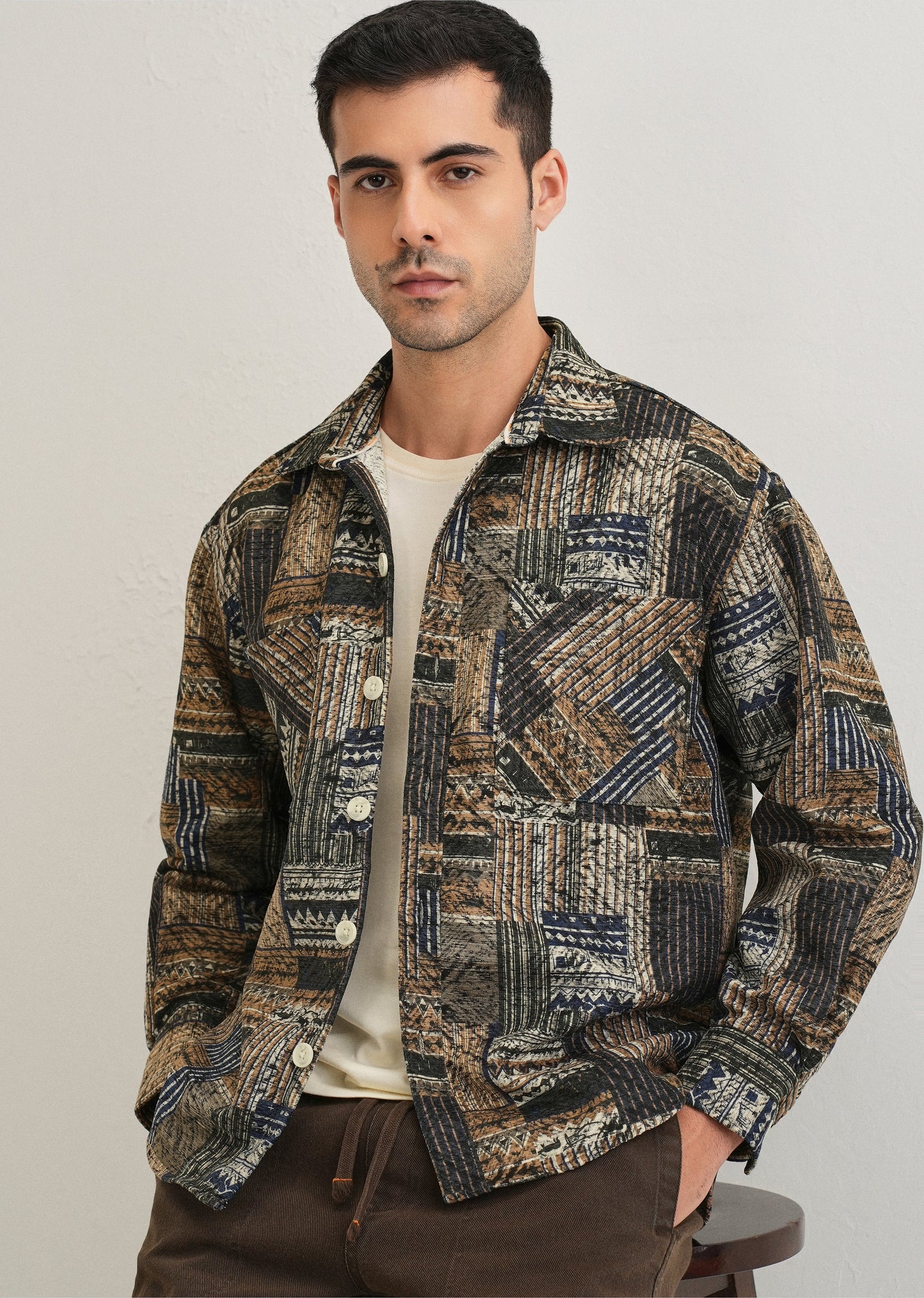 Green Line Abstract Regular Fit Shacket