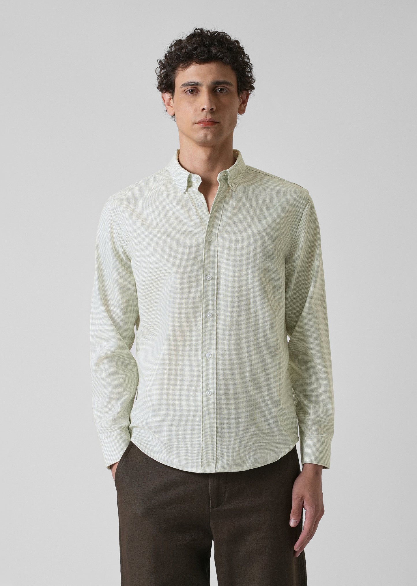 Green Micro Checks Blended Cotton Shirt