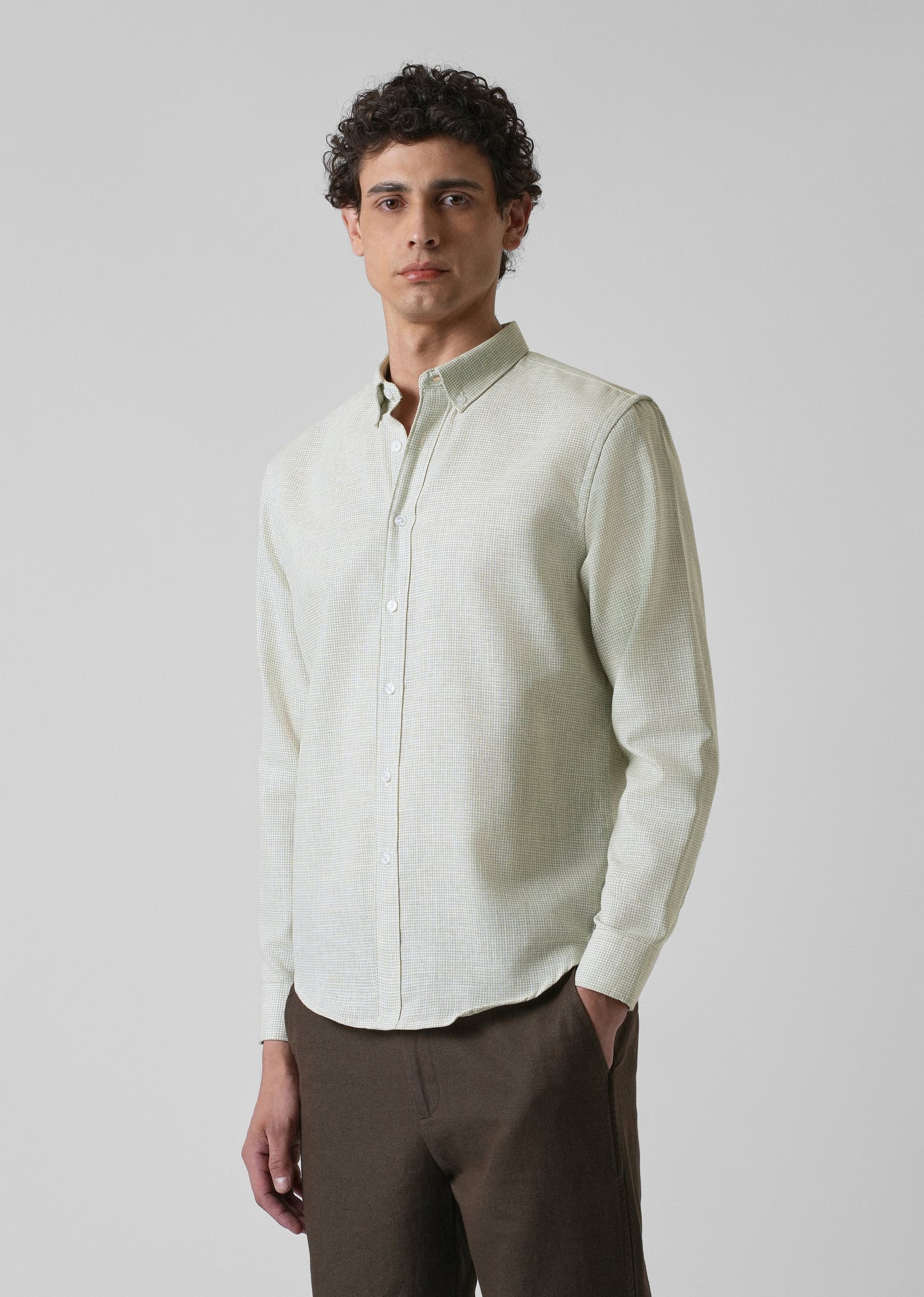 Green Micro Checks Blended Cotton Shirt