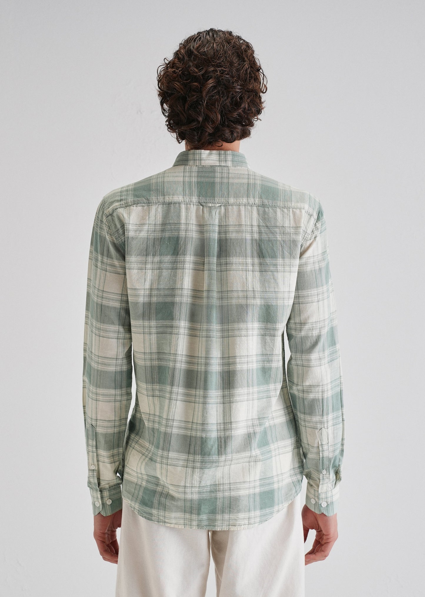 Green Plaid Checked Cotton Linen Shirt