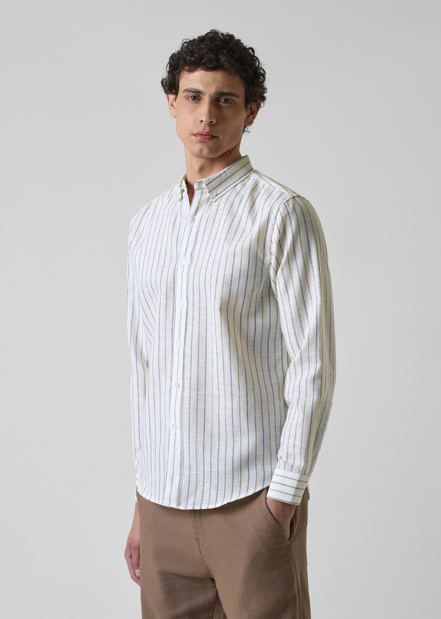Green Blue Blended Cotton Pin Stripe Shirt