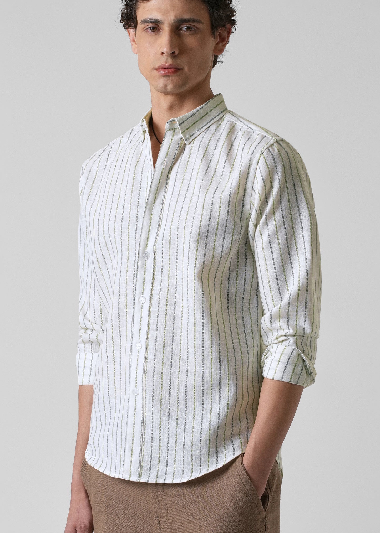 Green Blue Blended Cotton Pin Stripe Shirt