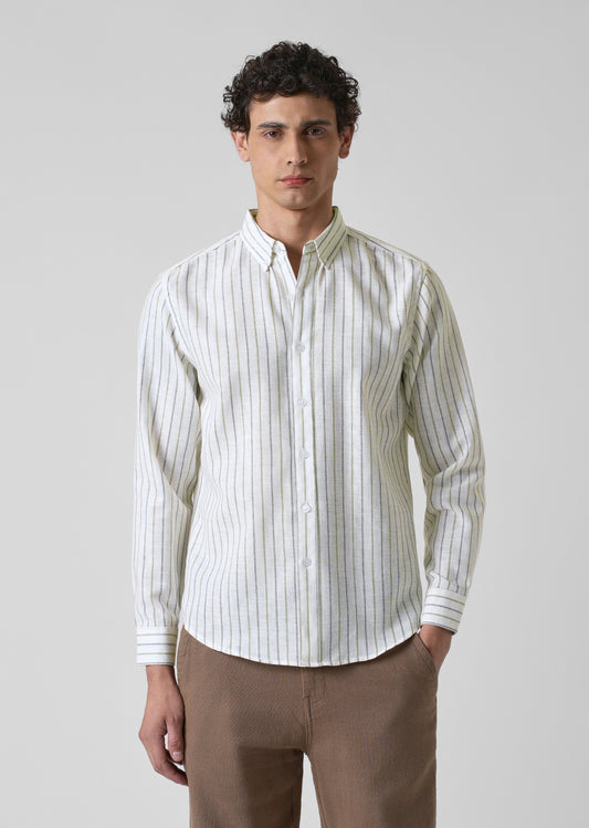 Green Blue Blended Cotton Pin Stripe Shirt