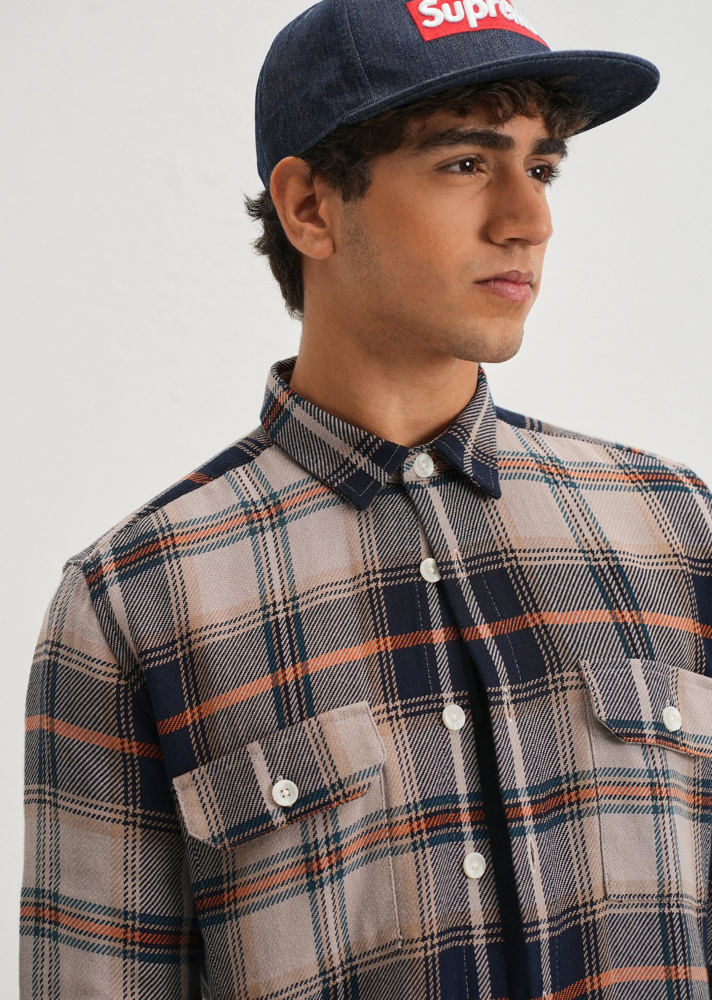 Grey Brushed Cotton Check Shirt