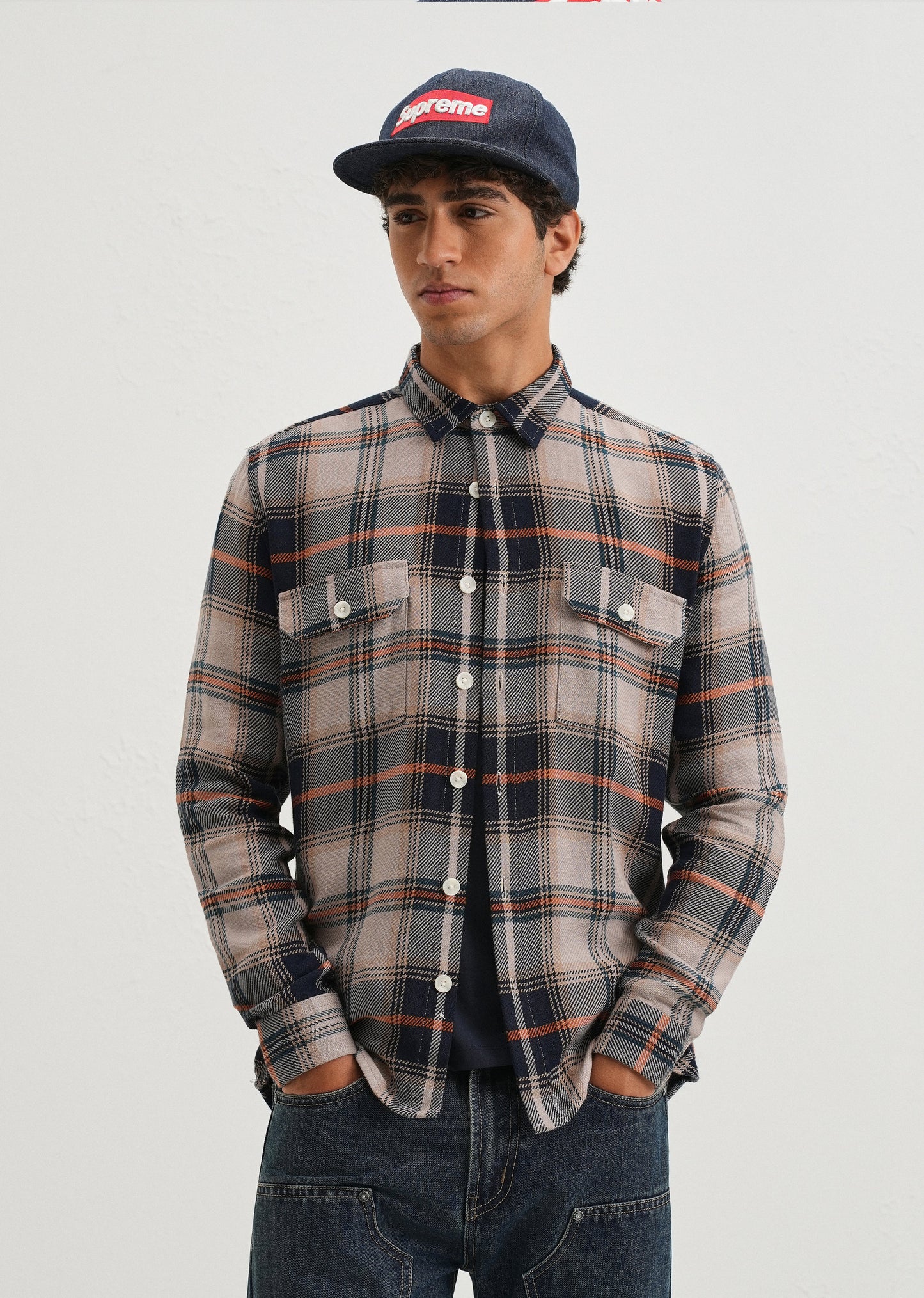 Grey Brushed Cotton Check Shirt