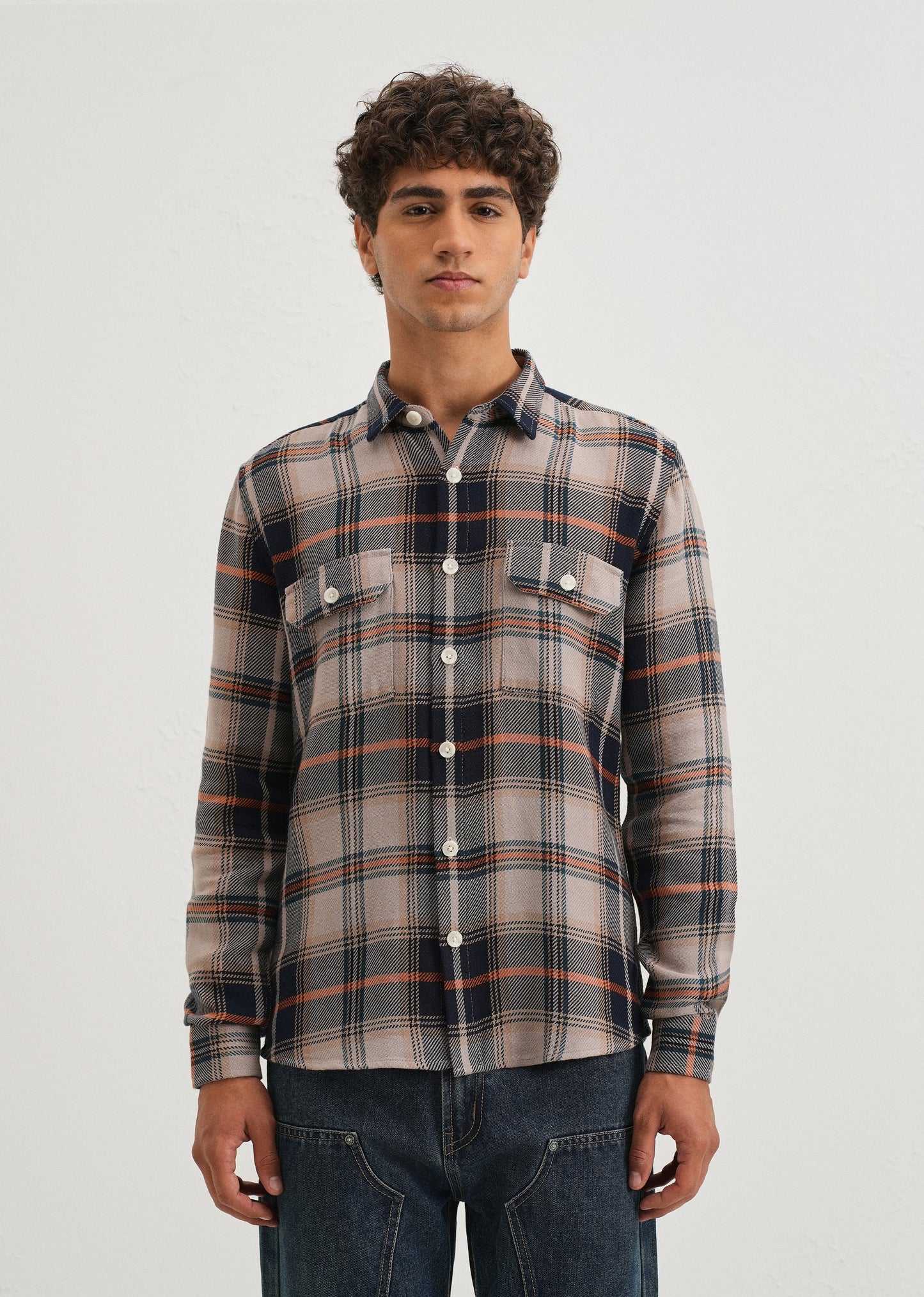 Grey Brushed Cotton Check Shirt