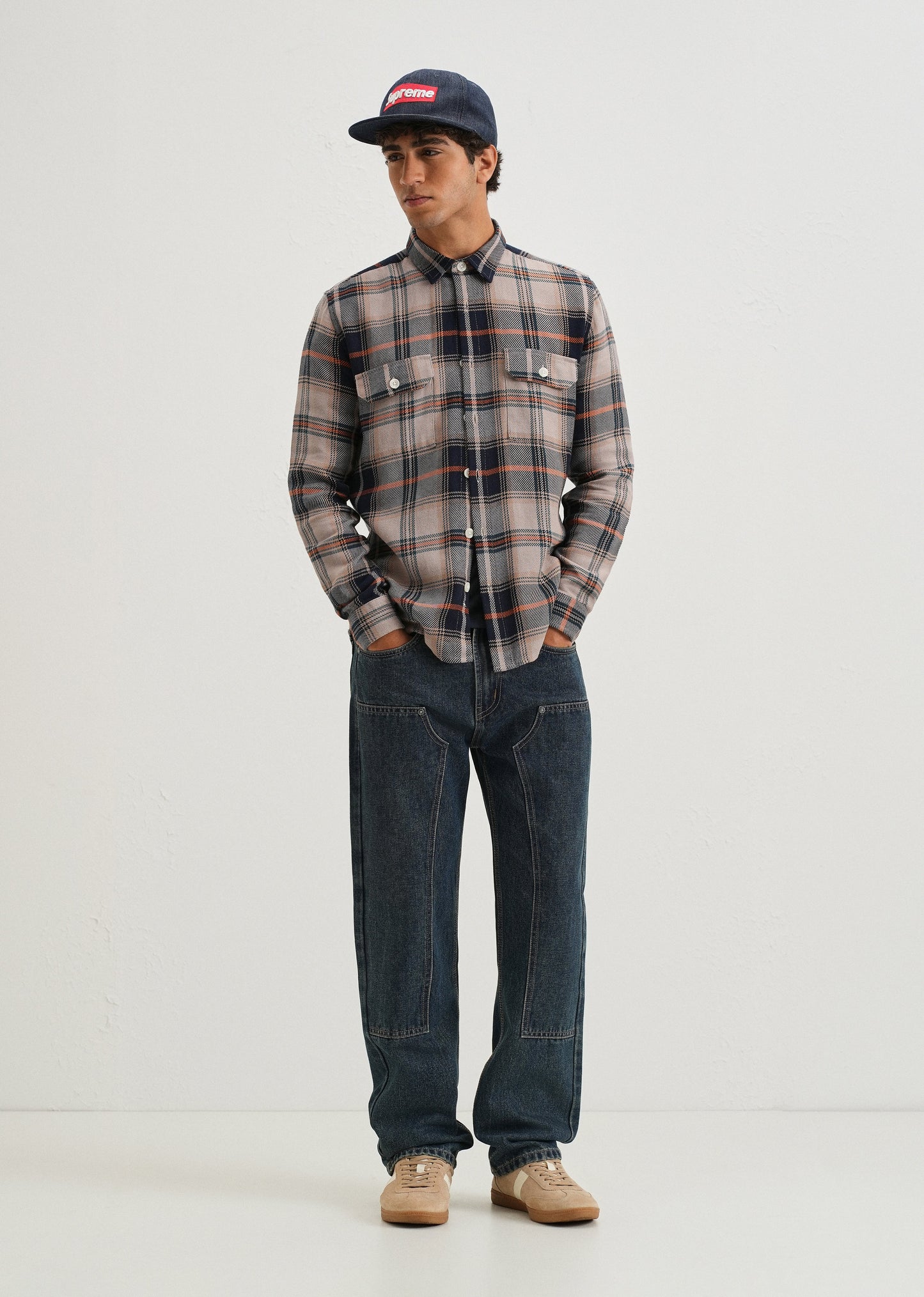 Grey Brushed Cotton Check Shirt