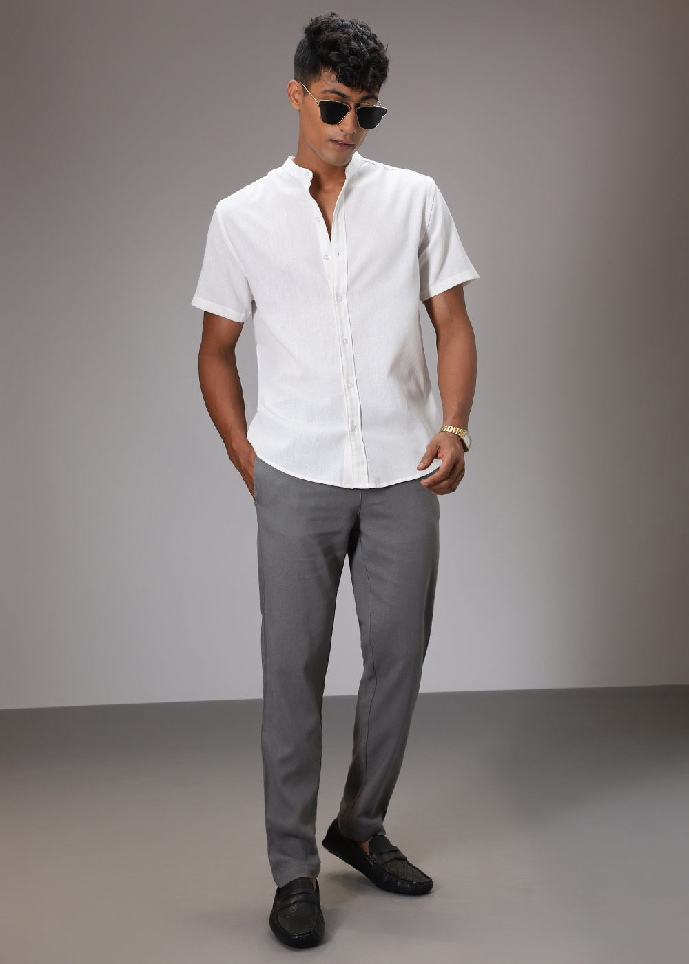 Grey Comfort Fit Linen Pant