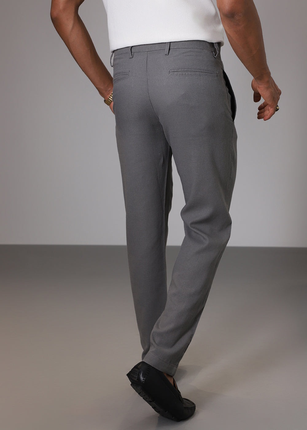 Grey Comfort Fit Linen Pant