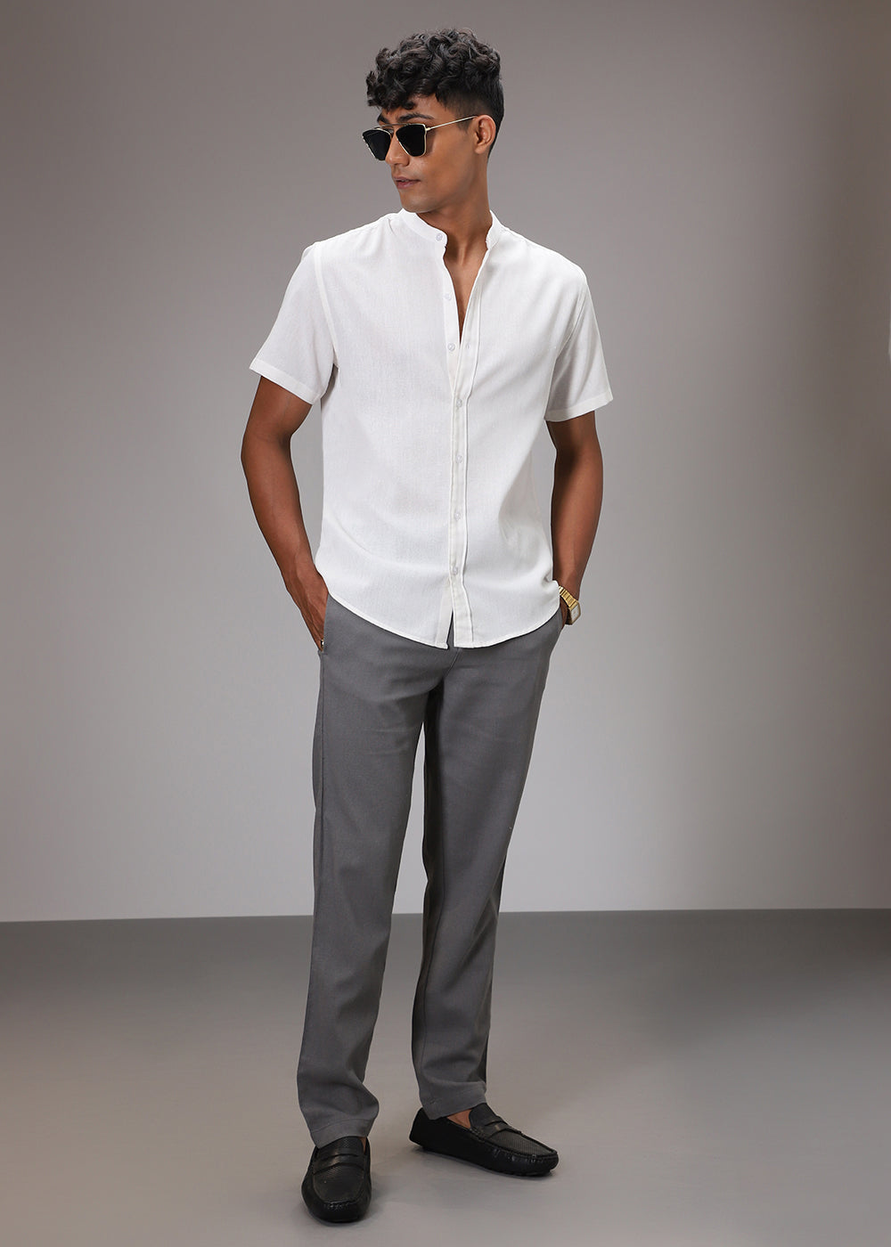 Grey Comfort Fit Linen Pant