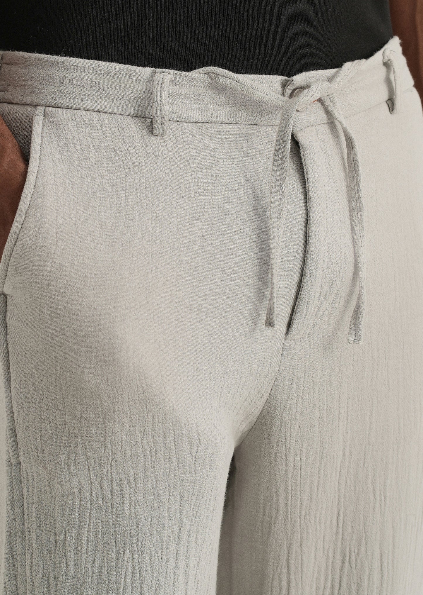 Grey Crinkled Cotton Trouser