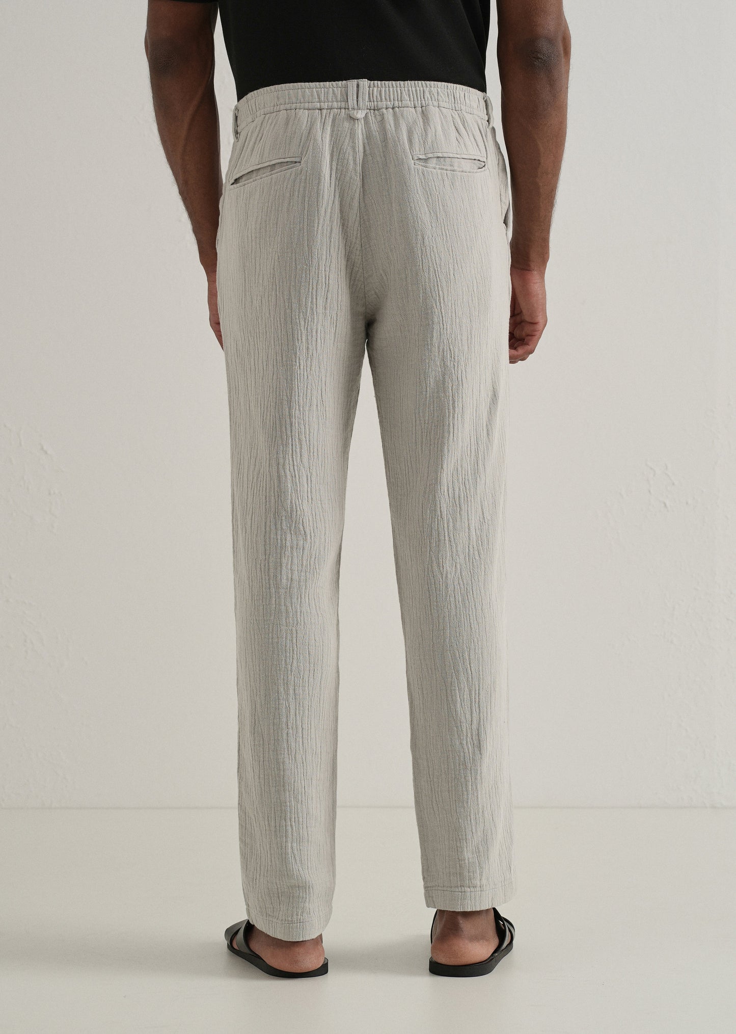 Grey Crinkled Cotton Trouser