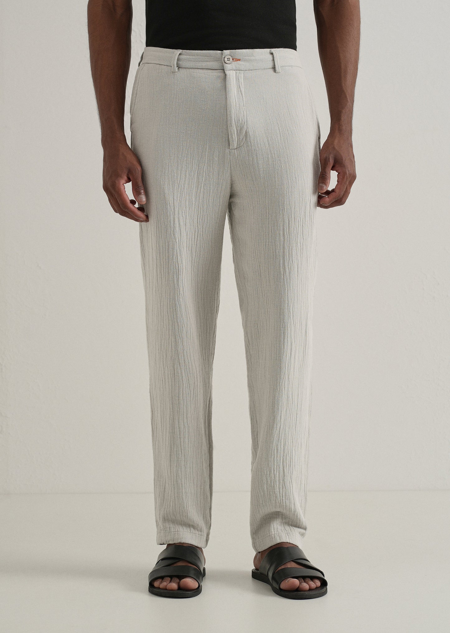 Grey Crinkled Cotton Trouser