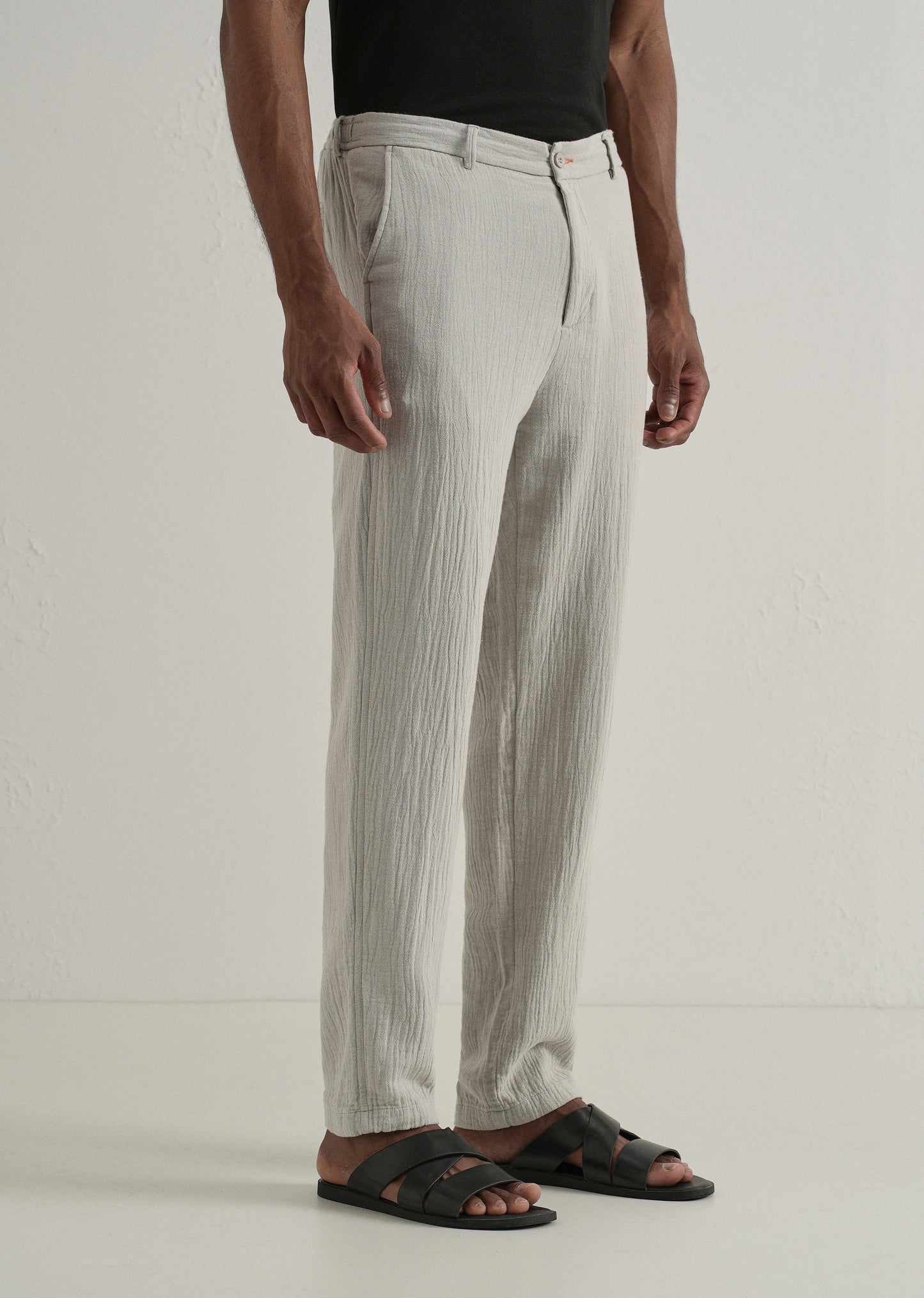 Grey Crinkled Cotton Trouser